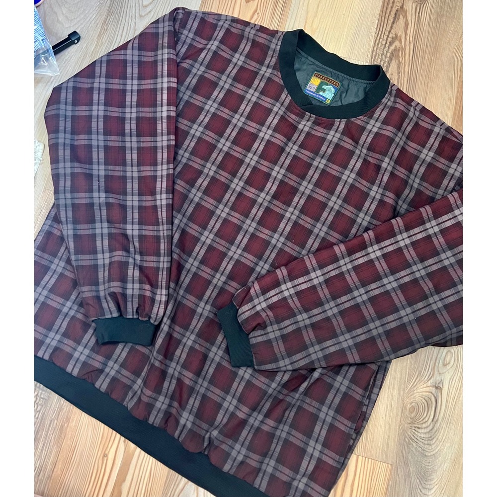 VTG 90s Forresters Mens XXL Golf Pullover Maroon Grey Plaid V-Neck Windbreaker